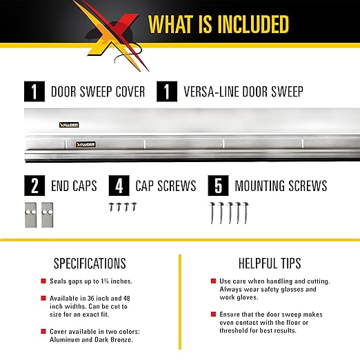 Xcluder 36" Versa-Line Rodent-Proof Door Sweep, Aluminum Cover - Seals Out Rodents and Pests, Easy to Install, Maximum Adjustability; Under-Door Seal