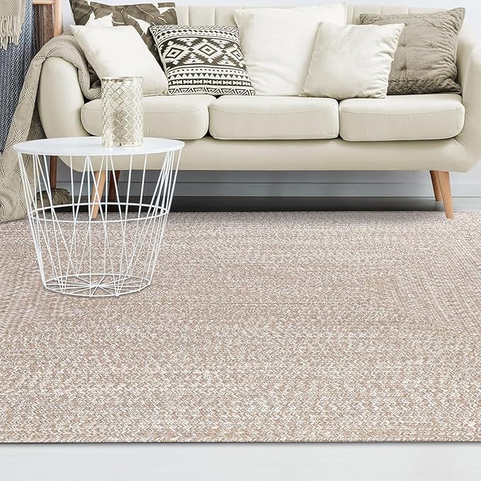 Superior Indoor Outdoor Braided Area Rug, Reversible Dual-Tone Home Floor Decor for Kitchen, Entryway, Patio, Front Porch, Deck, Modern, Boho, Farmhouse Style, 8' x 10', Latte/White