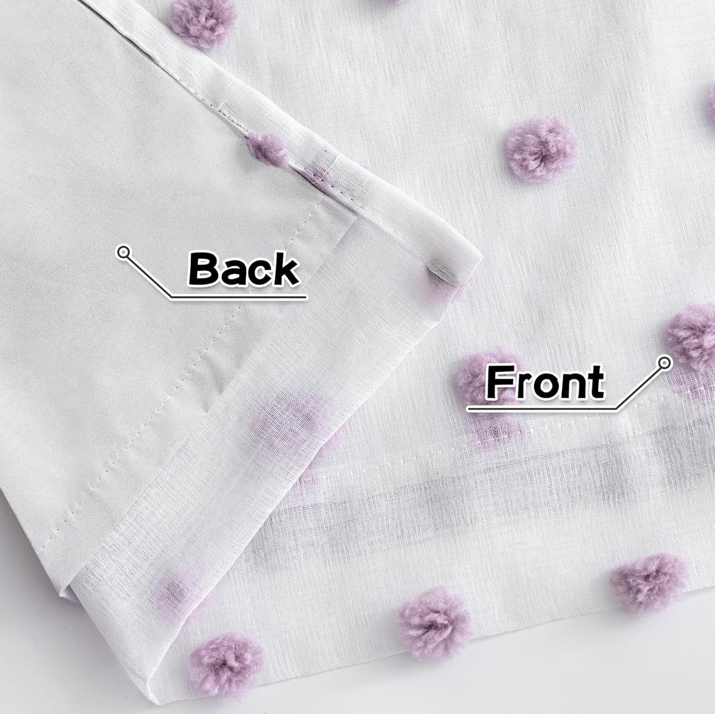 MYSKY HOME 100% Blackout Curtains for Girls Bedroom 63 Inch Long Purple Pom Pom Curtains for Kids Room 2 Panels Room Darkening Kitchen Window Treatment 2 Layered Drapes Toddler Grommet 52W x 63L