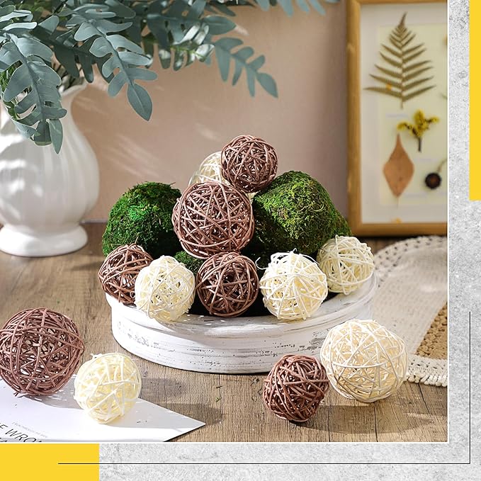 Jetec 18 Pcs Decorative Balls for Centerpiece Bowls Green Moss Balls Wicker Rattan Cord Decorative Bowl Fillers for Garden Vase Home Party Table Spring Christmas Farmhouse Rustic Decor(Large Size)