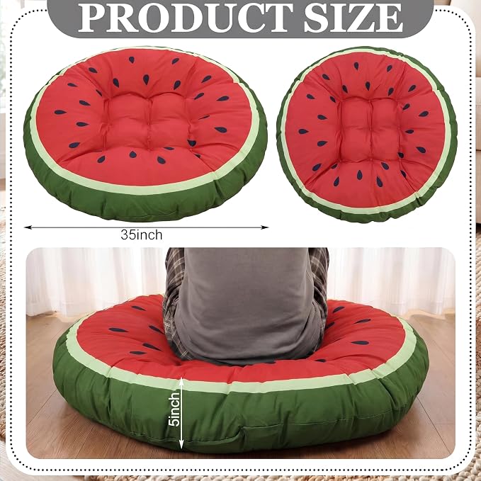 Funnymoom 35" Large Watermelon Pattern Floor Cushion Round Meditation Floor Pillow Cushion for Adults Oversized Playroom Pillows Reading Nook Big Pillow for Sitting Yoga Living Room Sofa Balcony