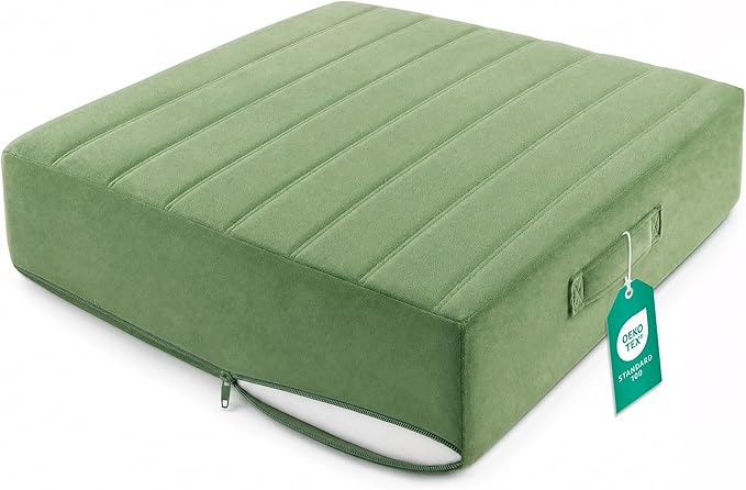 Codi Floor Cushions for Adults, Large Meditation Pillows with Thick Foam and Soft Tufted Covers, Washable Square Seating for Couch and Yoga Sitting, 22×22×5 inch Green