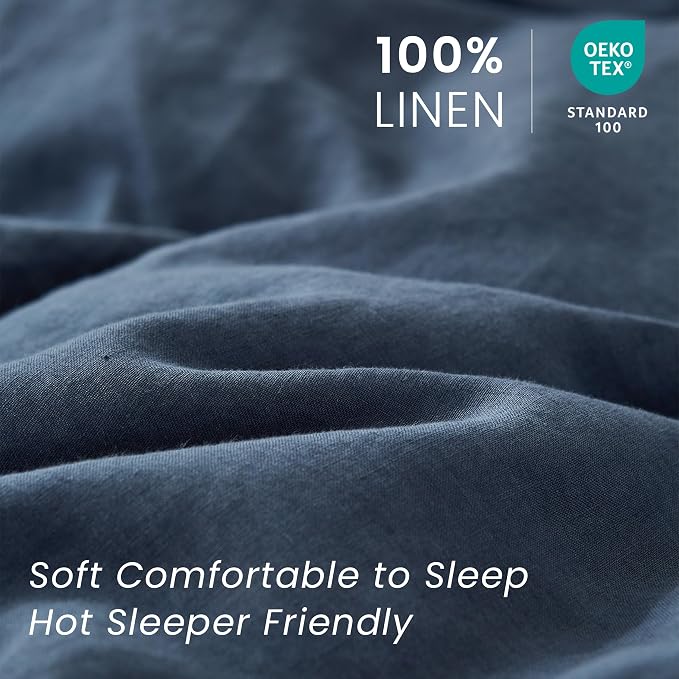 100% French Linen Pillow Shams Basic Style - Pack of 2 - Washed Solid Color Natural Flax Soft Breathable - Classic Blue, 20'' x 36''