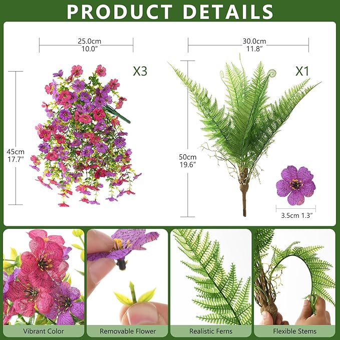 ZFProcess Artificial Fake Hanging Flowers for Outdoors, Silk Daisy with Articial Boston Ferns Plants Set, Realistic Spring Fake Outdoor Flowers UV Resistant Porch Patio Yard Decor