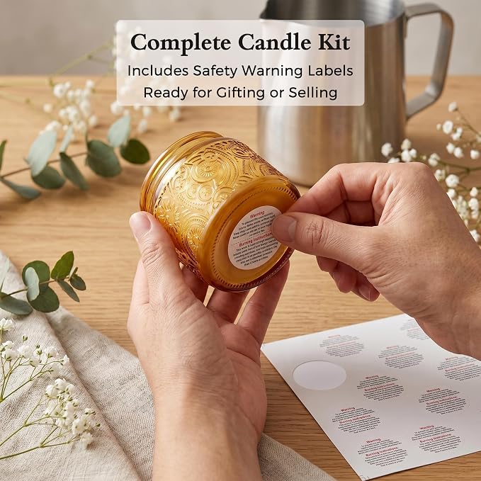 4 oz Orange Sun Moon Stars Candle Jars with Bamboo Lids, 18 Pack | Patented Embossed Design, Includes Wick Centering Devices & Warning Labels, Multiple Color Options