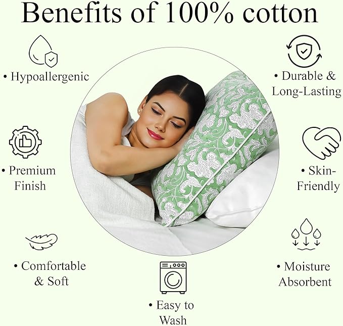 Ridhi Block Print Sage Green Pillow Cover 16" x 16" (Pack of 2) Decorative Couch Pillows for Living Room, Chic Boho Cute Outdoor Pillows Covers Gifts for Spring, Easter and Valentine