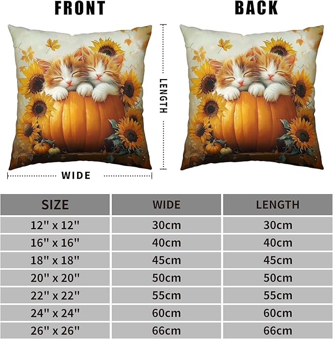 Fall Pillow Covers 22x22 Set of 2 Lovely Cat Pumpkin Sunflower Throw Pillow Covers Autumn Harvest Farmhouse Pillowcase Double Sided Printing Cushion Case for Patio Outdoor Sofa