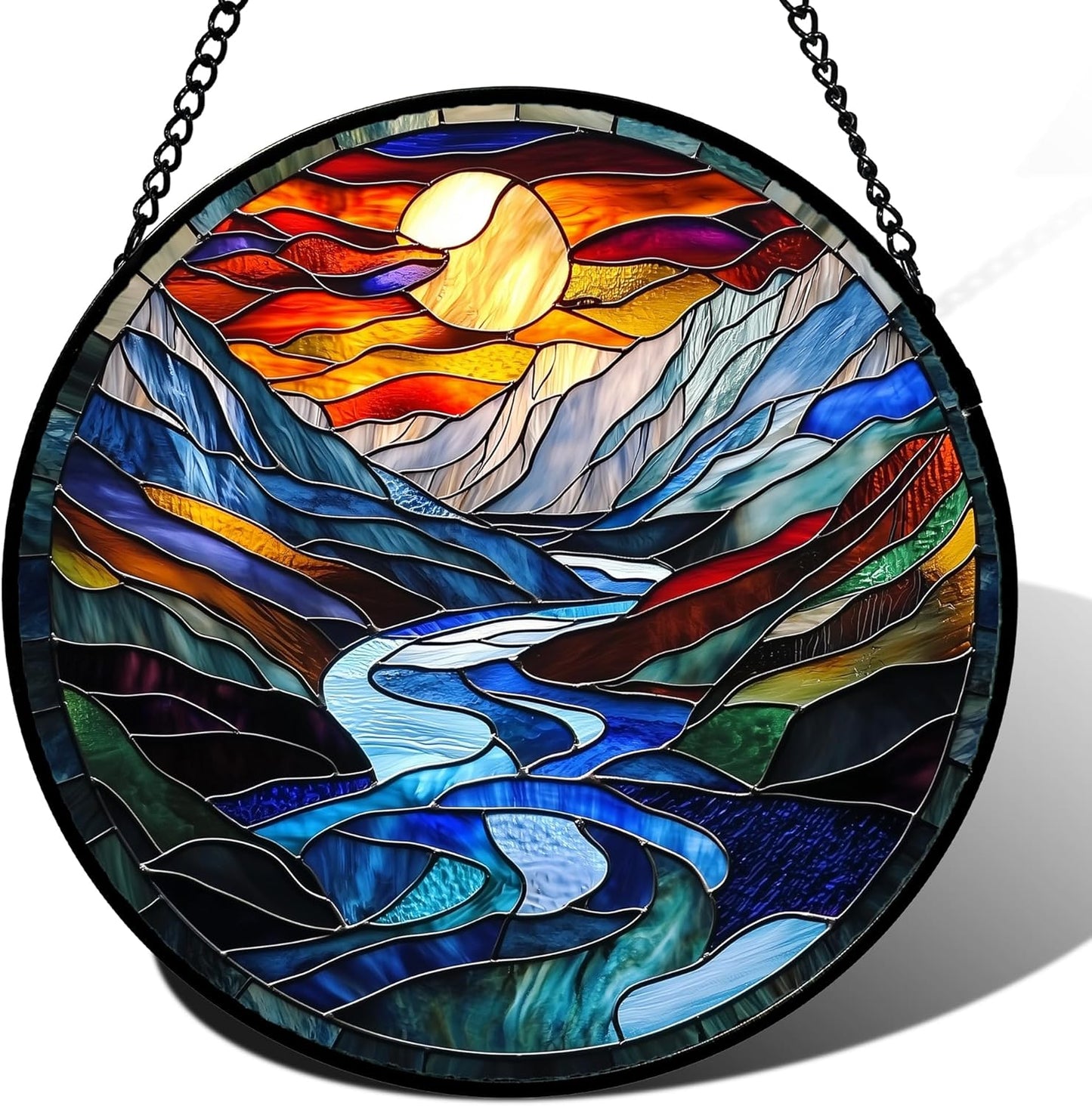 Stained Glass Window Hanging, Canyon Mountains Sunset View Sun Catcher for Window Home Decor Landscape Suncatcher Mother's Day Birthday Gifts for Women Men Mom and Nana 15 in