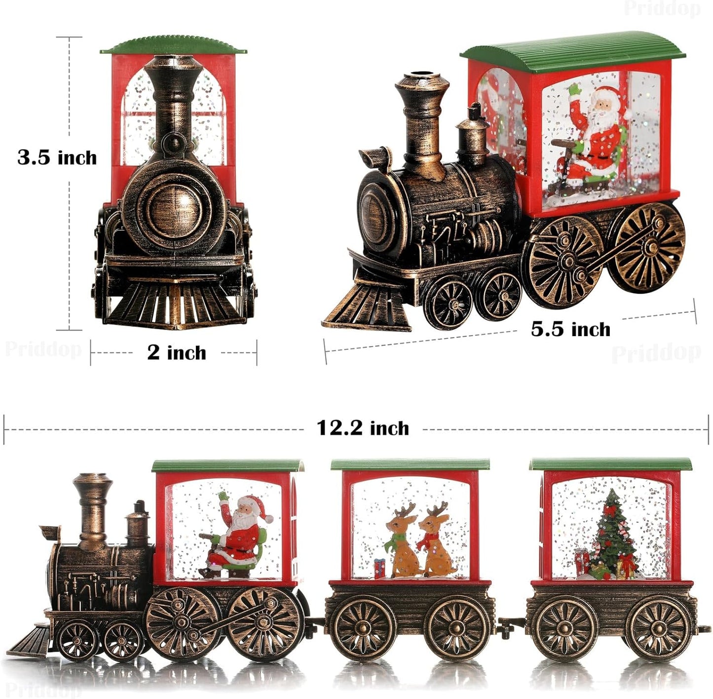 Christmas Snow Globe Train Santa Claus Reindeer Gifts Tree Classic Relief Texture Battery Powered LED Glitter Christmas Decorations Indoor