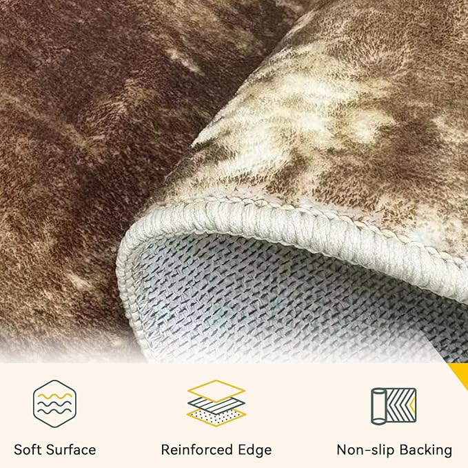 RELEANY Washable Area Rugs 2'x6' Non-Slip Modern Abstract Soft for Living Room Entryway Bedroom Nursery, Print Pattern, Brown Tan Beige Coffee