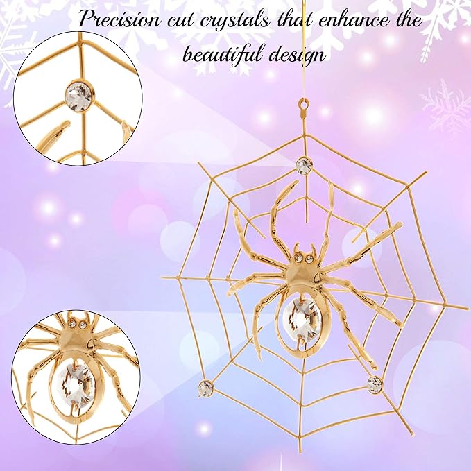 Matashi Christmas Decorations Spider On Web Ornament 24K Gold Plated Crystal Studded - Miracle Tinsel Legend Story,Tree Décor, Perfect for Christmas Gifts, Holiday Gifting, Seasonal Home Accents