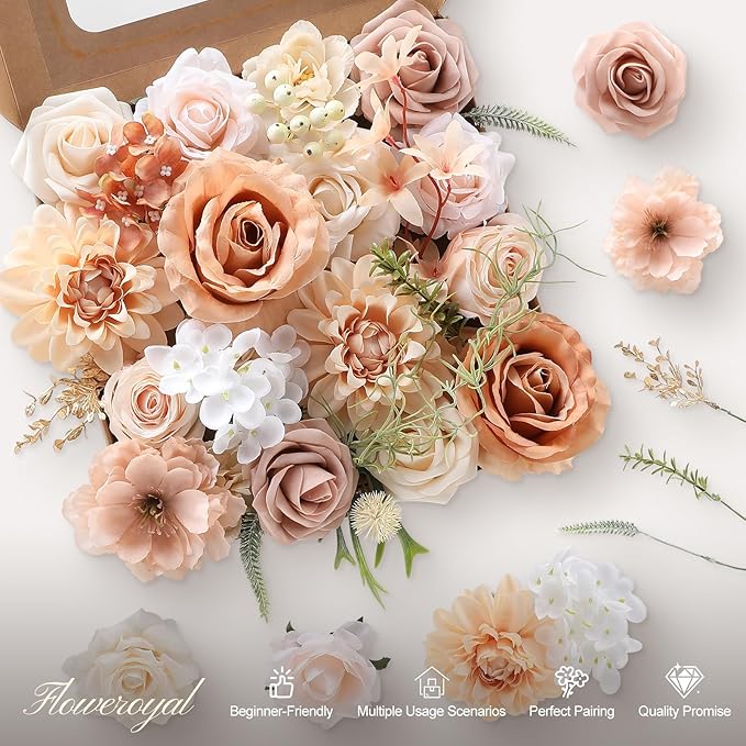 Floweroyal Artificial Flowers Fake Rose Flowers Dahlia with Stems for DIY Wedding Bridal Bouquets, Baby Shower, Floral Arrangement, Table Centerpieces, Home Decorations