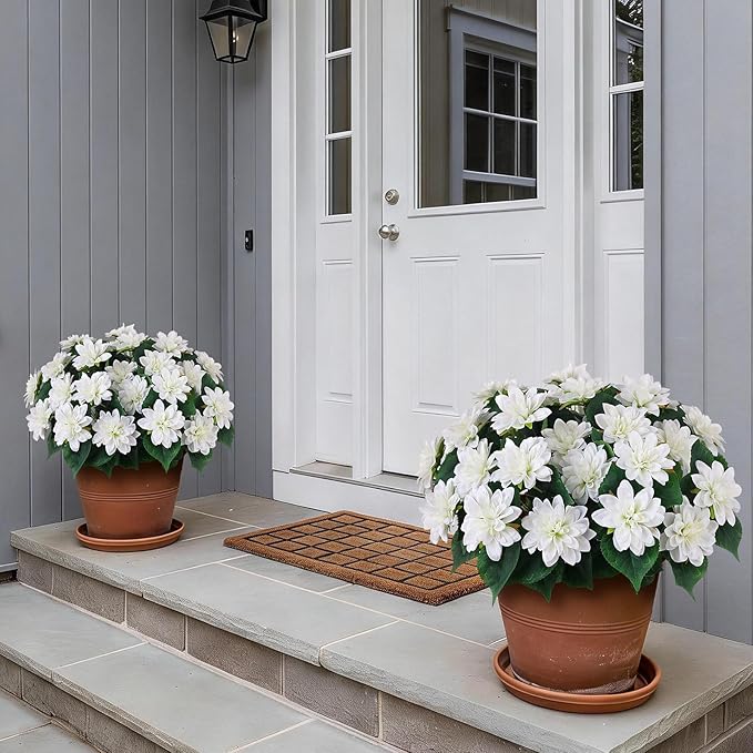 VIERENA 16 Bundles Artificial Dahlia Flowers for Outdoors Spring Summer Decor, No Fade Silk Flower Faux Dahlias Plant Arrangement for Home Garden Balcony Farmhouse（White）