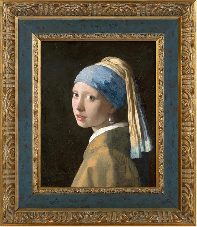 Luxury Museum Style Canvas Frame for 16x20 Oil Paintings Pictures Art Prints, No Backing & Cover, 3.7” Wide DIY Wood Baroque Gallery Wall Frame for Study Room Above TV Bedroom (Blue Gold)