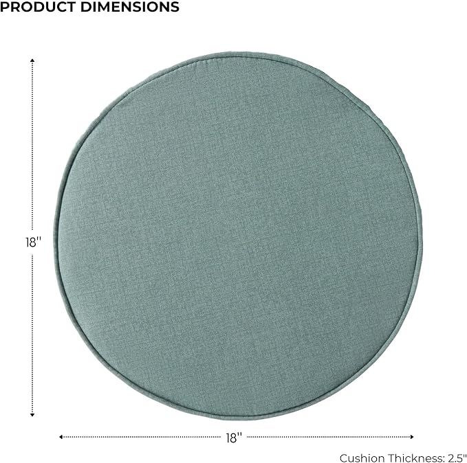 Set of 2 Outdoor 18 inch Round Patio Dining Chair Pads – Comfortable Fiber-Filled Seat Cushions with Ties, Reversible Polyester Fabric, Seaglass