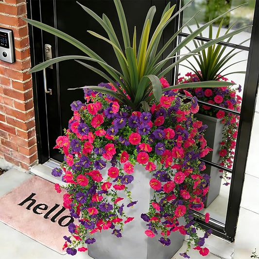 3 Bundles Fake Artificial Morning Glory Flowers for Outdoors, 1 Bundles Faux Greenery Plants UV Resistant Weatherproof for Indoor Outdoor Garden Patio Window Box Home Decor