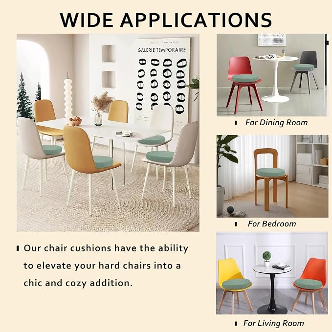 ELFJOY Round Chair Cushions for Dining Chairs Non Slip High-Resilience Foam Chair Pads 2" Thick Seat Cushions for Kitchen Chairs Set of 2 13" Sage Green