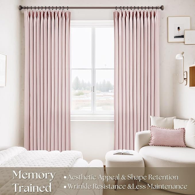 Pink Pinch Pleated Linen Curtains 108 Inch Length 2 Panels for Living Room Bedroom Textured PinkSemi Sheer Drapes Pinch Pleat Rings Window Curtain 40x108