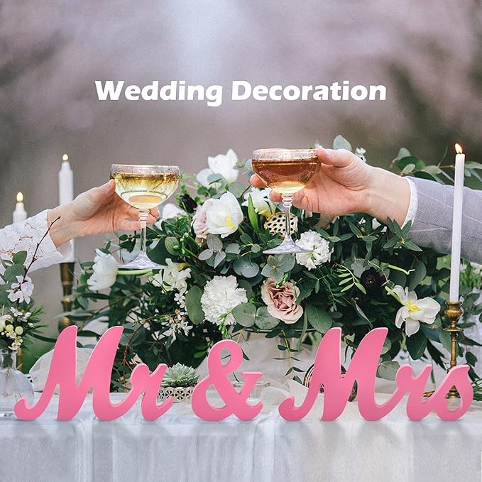 JOYLEX Mr Mrs Sign for Wedding Table, Mr and Mrs Wooden Letters, Mr. & Mrs. Party Decoration Items(Pink)
