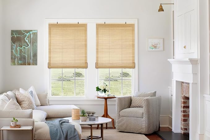 LazBlinds Cordless Bamboo Blinds, 48"x72", Carbonized | Bamboo Roll Up Shades for Windows, Light Filtering Hanging Window Blinds, Bamboo Shades for Patio Indoor/Outdoor Porch