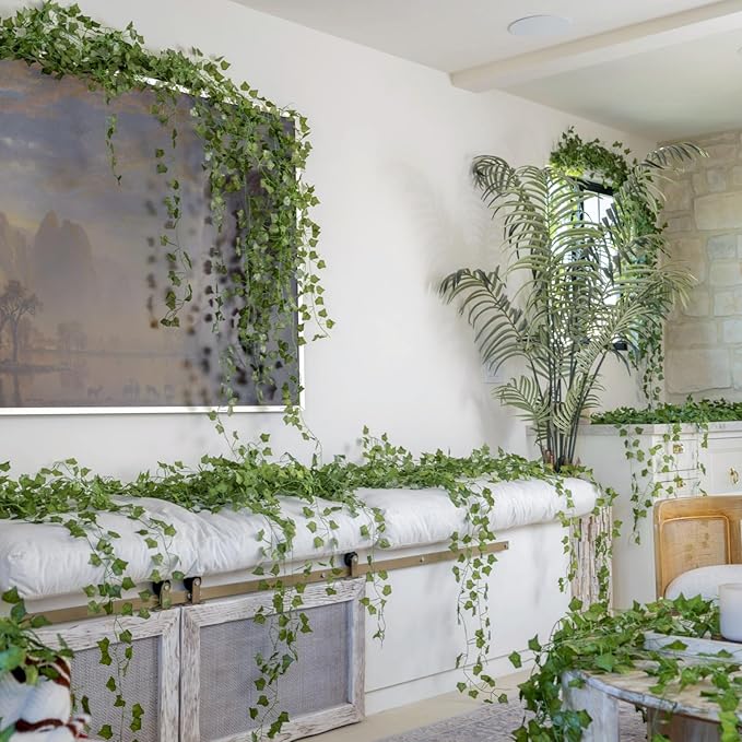 CQURE 96 Pack 672Ft Artificial Ivy Garland, Fake Vines UV Resistant Greenery Leaves Fake Plants Hanging Aesthetic Vines for Home Bedroom Party Garden Wall Room Decor