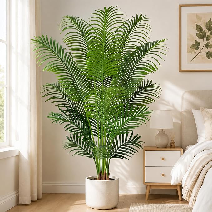 5.2ft Artificial Palm Tree Indoor Plant Tall Fake Tropical Paradise Palm Tree in Pot with Real Bark Design Faux Areca Palm Tree for Home Office Living Room Bedroom Farmhouse Modern Decor 1pcs
