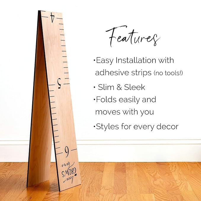 Headwaters Studio Wooden Growth Chart – Kids Height Chart, Wall Measurement for Kids, Height Chart for Wall, Growth Ruler for Children – Natural with Black Numerals - “Love Grows Here” (63" x 6.7")