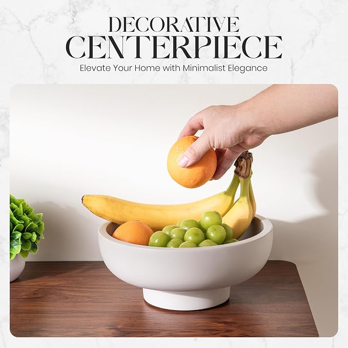 Concrete Fruit Bowl – Large Decorative Pedestal Bowl for Kitchen Counter, Entryway, or Coffee Table – Modern Catch – All Key Bowl – Heavyweight Centerpiece for Home Decor (Stone Grey)