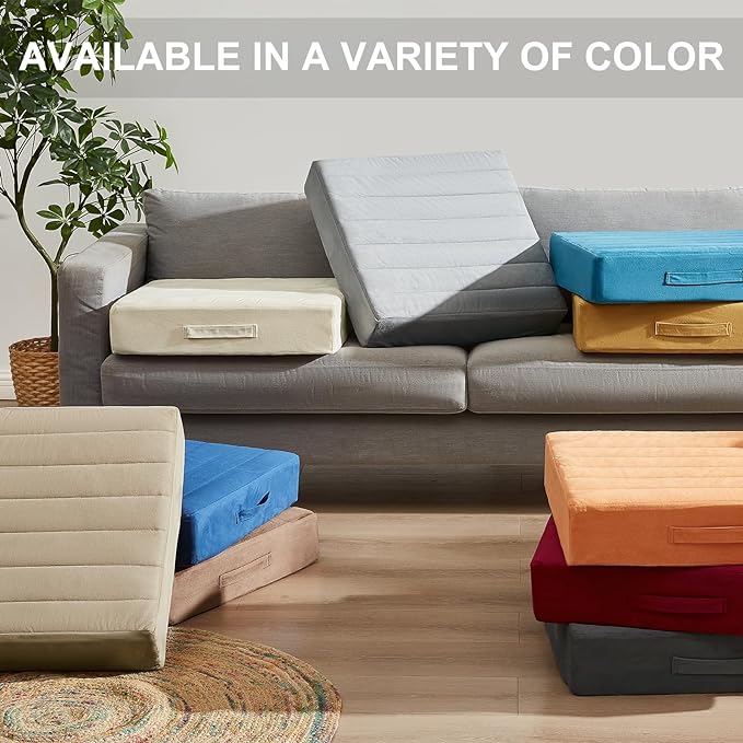 JKMAX 2 Pcs High Density Foam Floor Pillow - Upgraded Large Pillows Seating for Adults - Outdoor Floor Cushion with Soft Tufted Cover - Yoga Pillows for Sitting On Floor - 22 Inch Grey