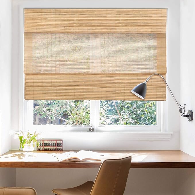 LazBlinds Cordless Bamboo Roman Shades for Windows, 35'' W x 60'' H | Natural Light Filtering Bamboo Window Blinds, Bamboo Blinds for Bedroom Living Room Office Indoor