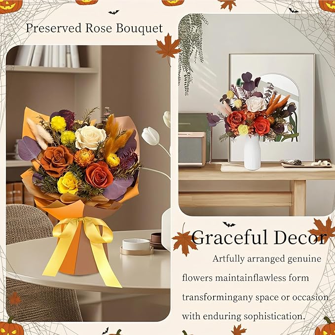 FNCHAI Flowers for Delivery, Vibrant Orange Preserved Flowers Bouquet with Greeting Card, Ideal for Birthday, Friend Gatherings, Corporate Events, Thanksgiving Surprises(Orange)