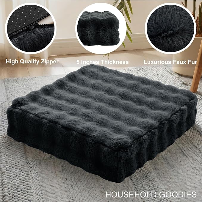 JKMAX 22 inches Floor Pillow for Adults - Large Meditation Cushion with Thick Foam & Soft Tufted Cover - Premium Outdoor Square Floor Cushion Seat - Yoga Pillows for Sitting On Floor - Black