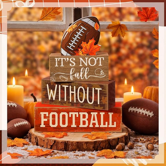 Yuntau 4 Pcs Football Fall Table Decorations Football Tiered Tray Decor Spring Wooden Sign Soccer It's Not Fall Without Centerpiece Decorative Faux Book Block Sign for Coffee Table Mantel Shelf
