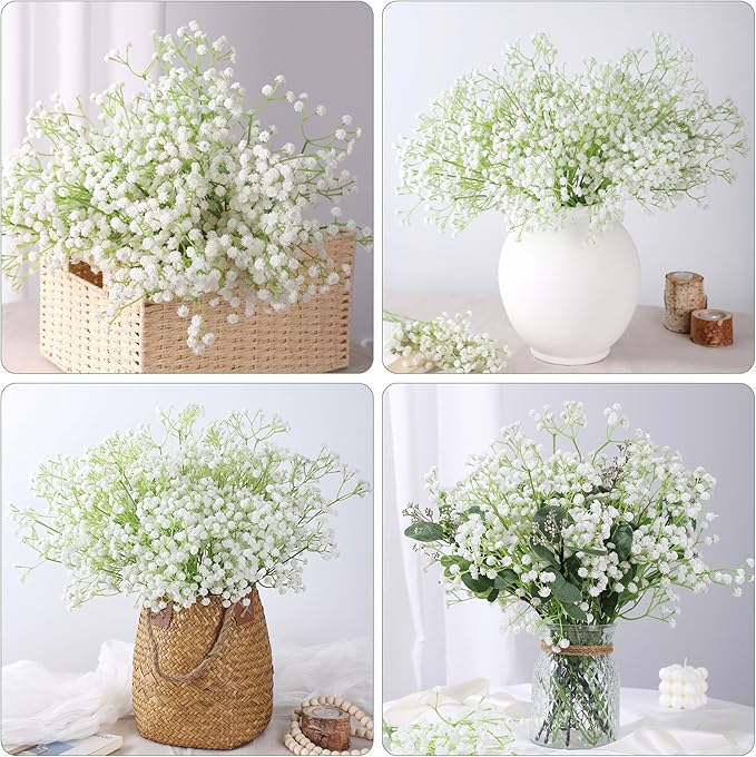 Babys Breath Artificial Flowers, 30 pcs White Flowers Artificial Real Touch Faux Flowers Bouquet Look Real Fake Flowers for Wedding Party Home Garden Tables Centerpieces Office Arrangements Decoration