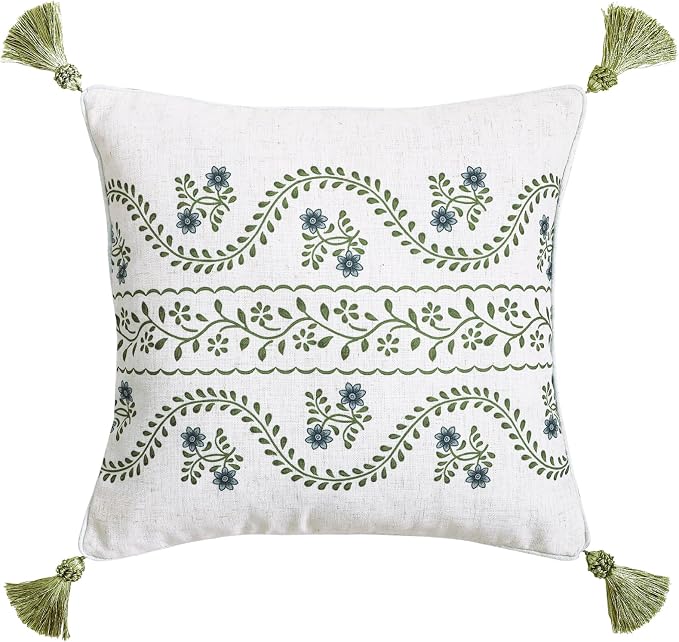 ISAENNE Designer Vintage Linen Throw Pillow Cover,18"x18"-Mosella D | French Elegant Square Decor Pillow Cover,Concealed Zipper Design,Floral Pattern,Sofa,Bedroom,Living Room,Lounge Chairs