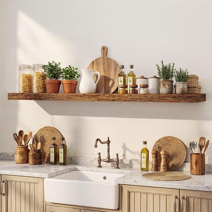 Dreamland 48 Inches Floating Shelves for Wall,9.3" Deep Long Floating Shelves Set of 1,Large Display & Storage Shelf,Wall Shelf for Bathroom Bedroom Living Room Kitchen Office,Rustic Brown