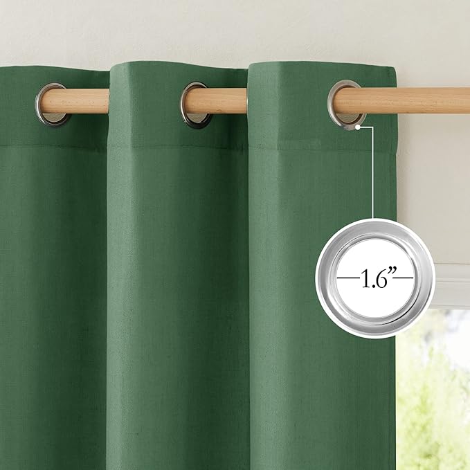 NICETOWN Thick Linen Curtains & Drapes Semi Sheer for Living Room 96 inch Length, Grommet Linen Blend Privacy with Light Filter for Home Office/Farm House, W55 x L96, Olive Green, 1 Pair