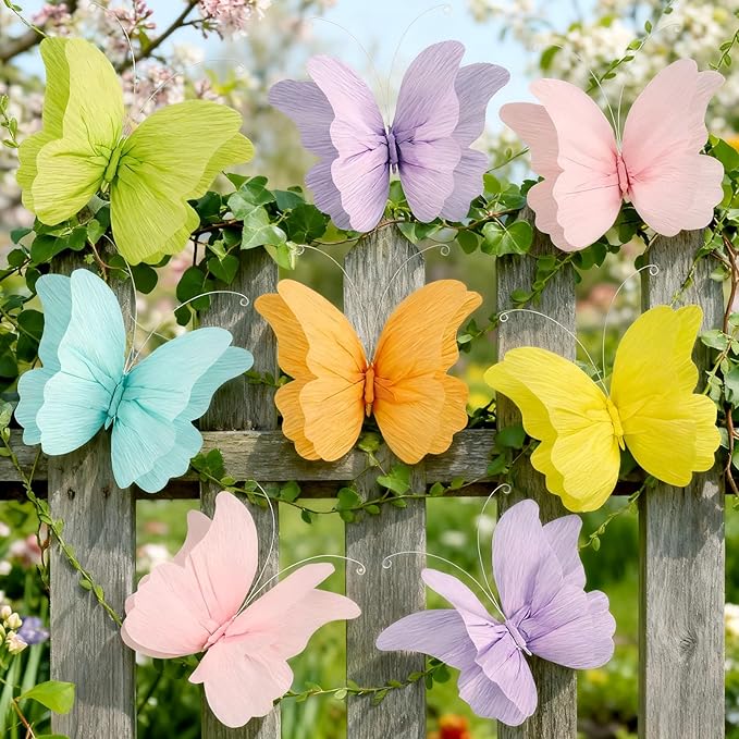 3D Hanging Butterfly Decorations, Colorful Butterfly Birthday Party Decorations, 8 Pcs Paper Butterfly Hanging Decorations with Green Leaf Strings for Girls, Women, Flower Garden Party Decor