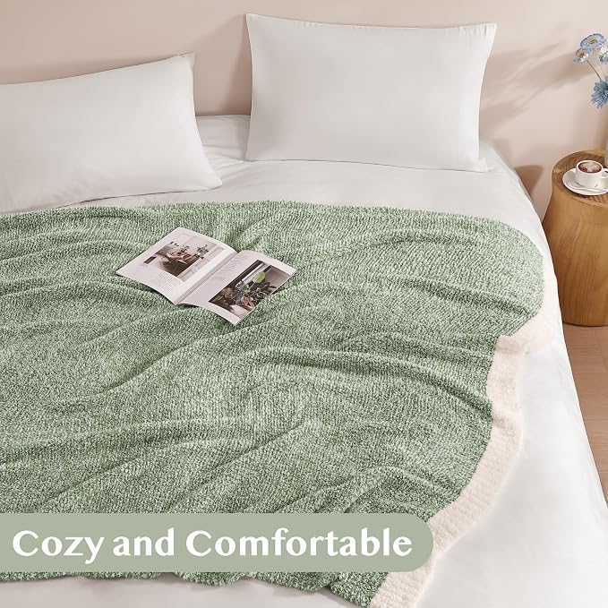WRENSONGE Soft Throw Blanket for Couch-Cozy Reversible Knitted Blankets | Lightweight Warm Fluffy Decor for Women, Mom, Her & Girls, Sofa, Chair, Bed, 50x60in, Cationic Dyeing Green