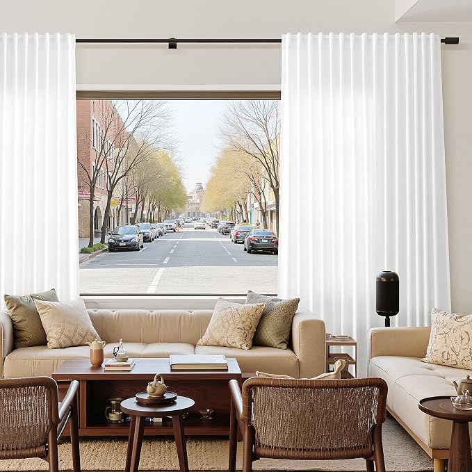 Nanspring White Linen Curtains Extra Long 120 Inches Long for Living Room 2 Panel Set Back Tab Light Filtering Boho Farmhouse Semi Sheer Curtain Drapes for Dining Room Large Window 10 FT Tall