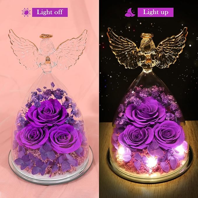 Flowers for Delivery Birthday Gifts for Women Gifts for Mom Grandma Mothers Day Fresh Preserved Flowers Forever Real Roses in Glass Angel Figurines Anniversary Present for Wife Her Friends Daughter
