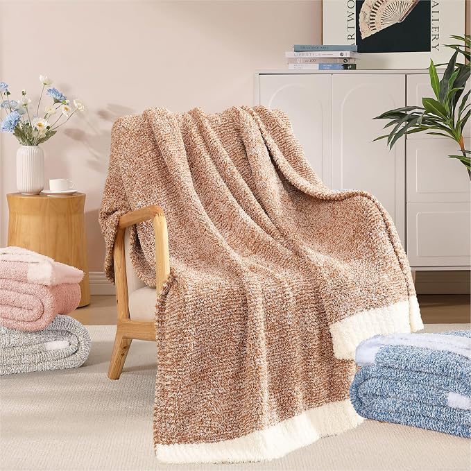 WRENSONGE Soft Twin Blanket for Bed-Cozy Warm Reversible Knitted Blankets | Lightweight Fluffy Decor for Women, Mom, Her & Girls, Sofa, Chair, Couch, 60x80in, Cationic Dyeing Burnt Orange