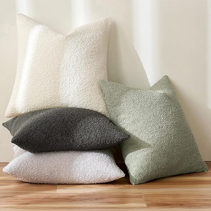 MIULEE 20x20 Inch Decorative Pillow Covers for Couch Bed Set of 2 Textured Boucle Neutral Spring Throw Pillow Covers Sage Green Accent Solid Pillowcases Sofa Living Room Home Decor