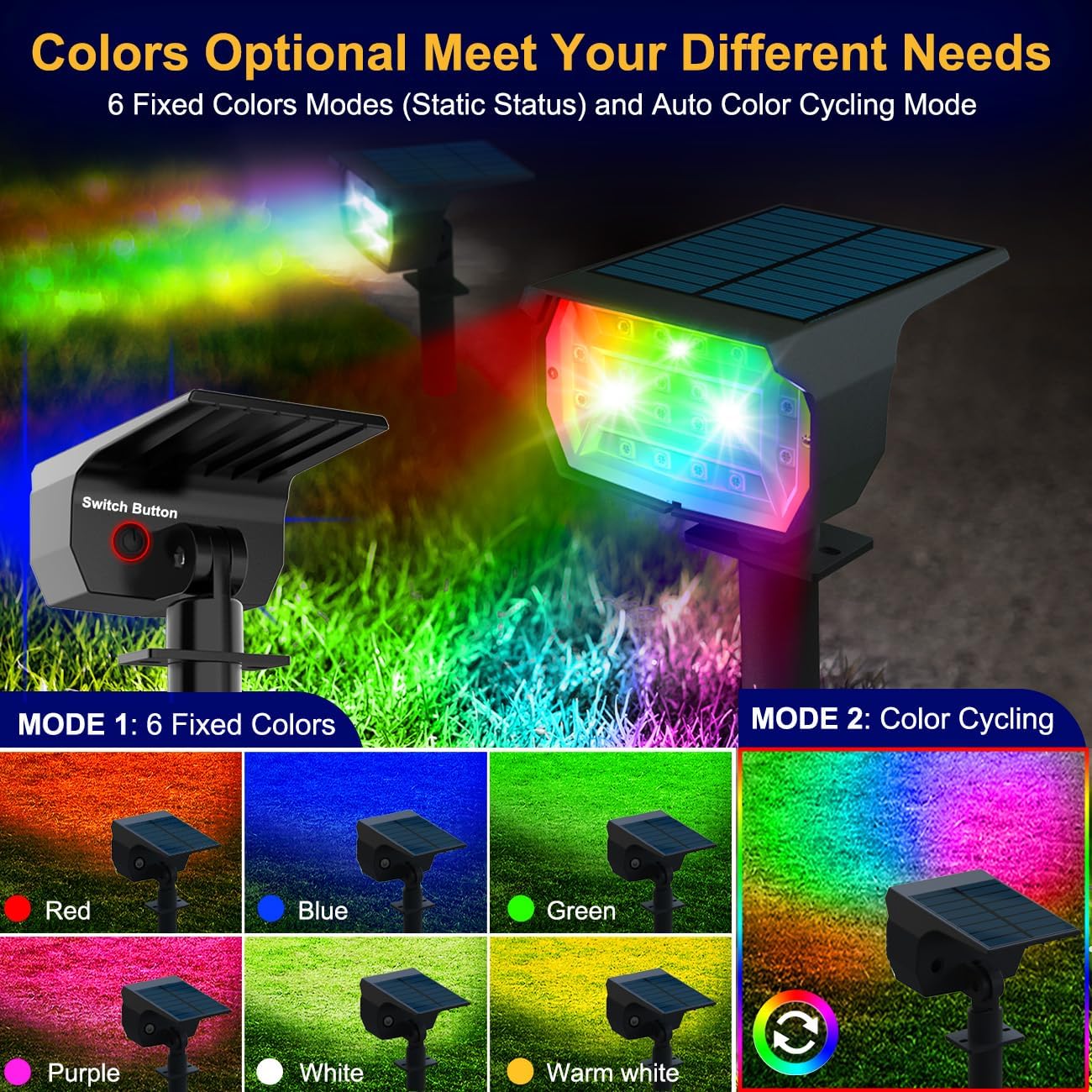 nipify Solar Spot Lights Outdoor Color Changing, 7 Modes Halloween RGB Solar Powered Waterproof Spotlight, Landscape Lighting for Outside Yard Garden Pathway