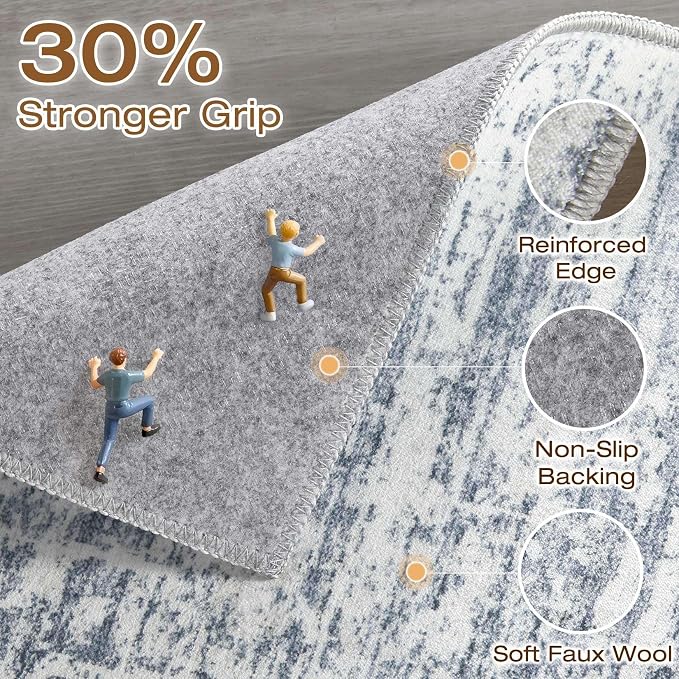 Runner Rug Non-Slip Kitchen Rug: 2x6 Washable Abstract Modern Soft Stain Resistant Indoor Floor Neutral Accent Throw Carpet for Hallway Bathroom Laundry Room Bedroom Entryway- Blue