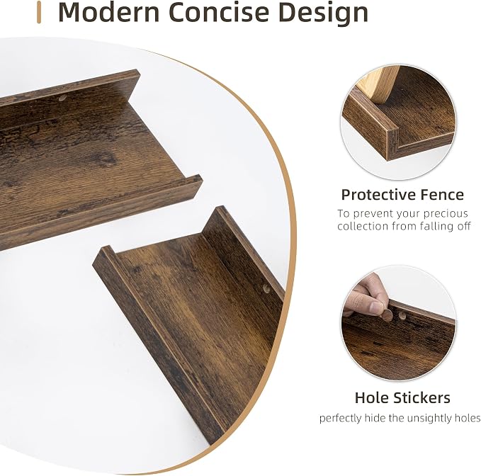 Acovy 24 inch Picture Ledge Shelf, Wood Floating Shelves Set of 4, Brown | Photo Ledge, Nursery Book Shelves, Wall Mounted, For Living Room Kids' Room Bedroom