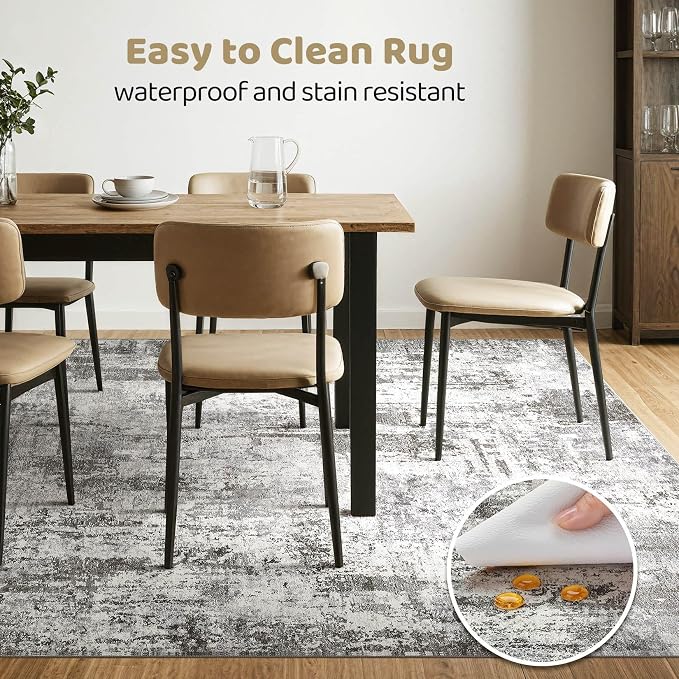 7x10 Area Rug Living Room: Washable Large Abstract Neutral Modern Soft Gray Rug Stain Resistant Indoor Floor Non-Slip Accent Carpet for Bedroom Nursery Playroom Office Dining Room Home Decor