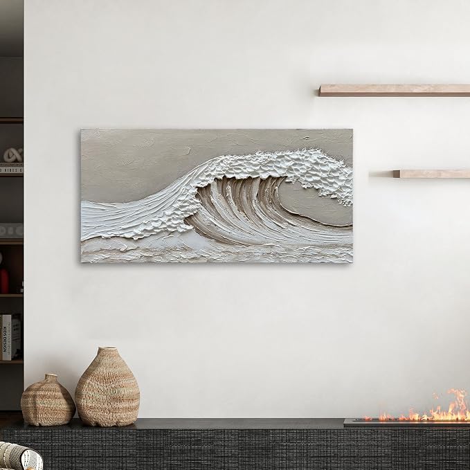 NANKAI Art Hand-Painted 24x48 inch White Wave Art Painting Modern Abstract Oil Painting Home Wall Decoration Art