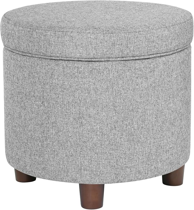 HomePop 19" Round Storage Ottoman - Light Gray Tweed