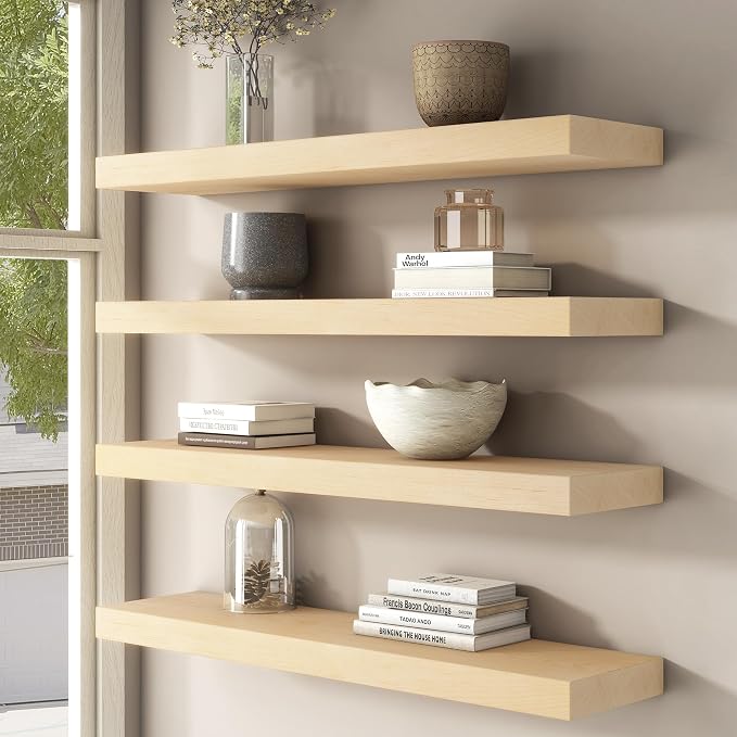 Floating Shelves for Wall, USA-Sourced Maple Wood 30 Inch Wall Shelves Set of 2, Natural Wooden Mounted Picture Ledge Shelf, Nursery Book Storage Shelf Kids Bookshelf Display, Shelf for Bathroom